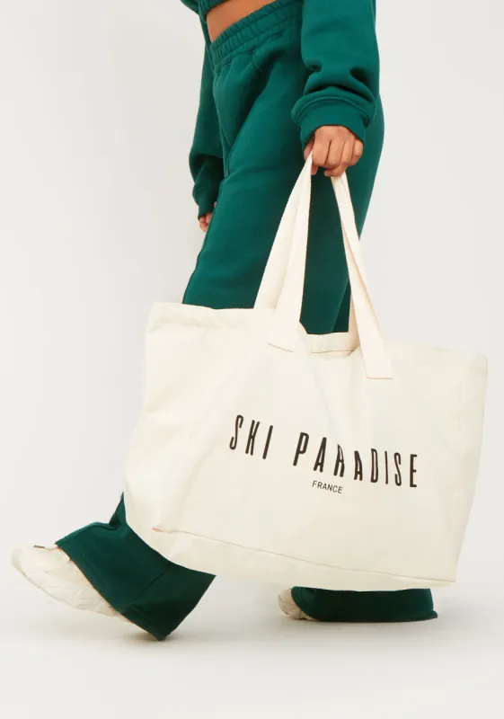 Shyla Cream Ski Paradise Tote Bag made by Missy Empire