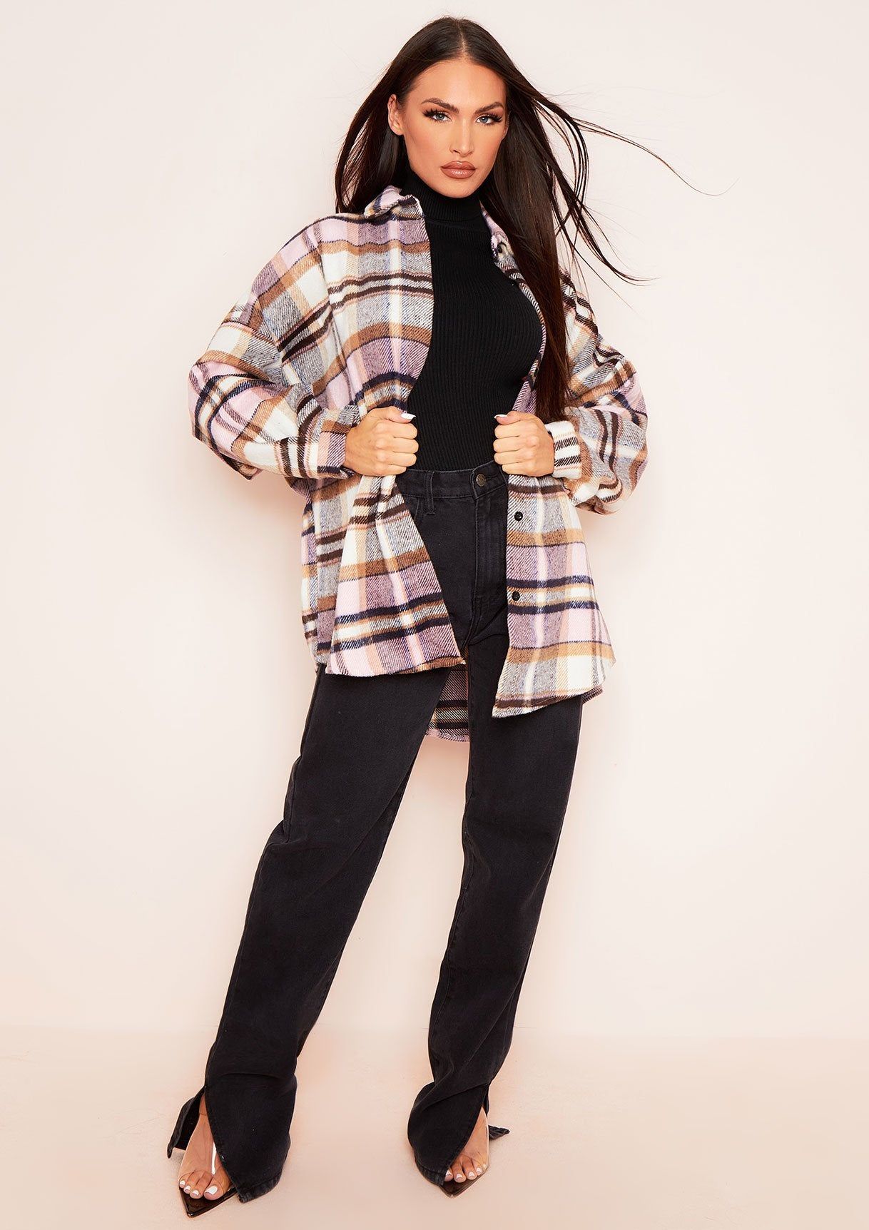 Saskia Pink Checked Oversized Shacket sold by Missy Empire product image thumbnail 2