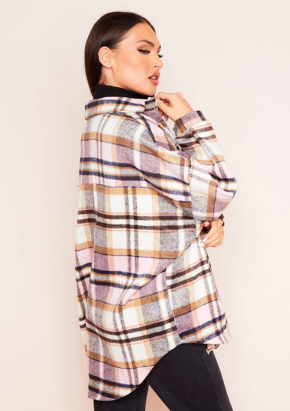 Saskia Pink Checked Oversized Shacket sold by Missy Empire product image thumbnail 4