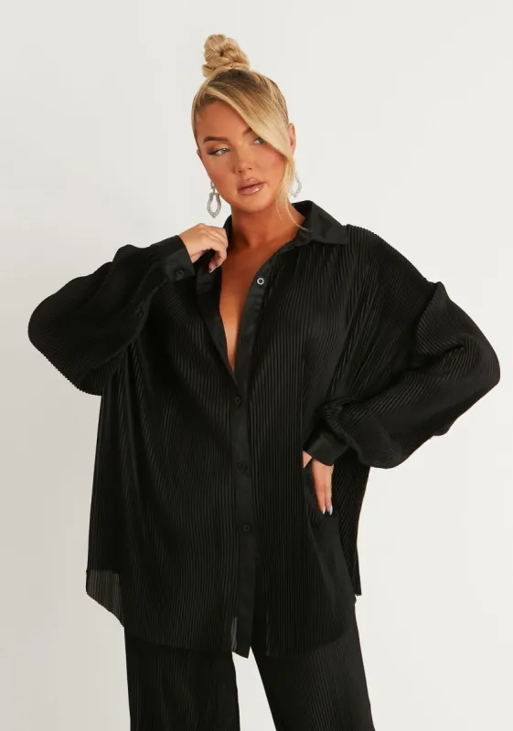 Javana Black Plisse Oversized Shirt made by Missy Empire