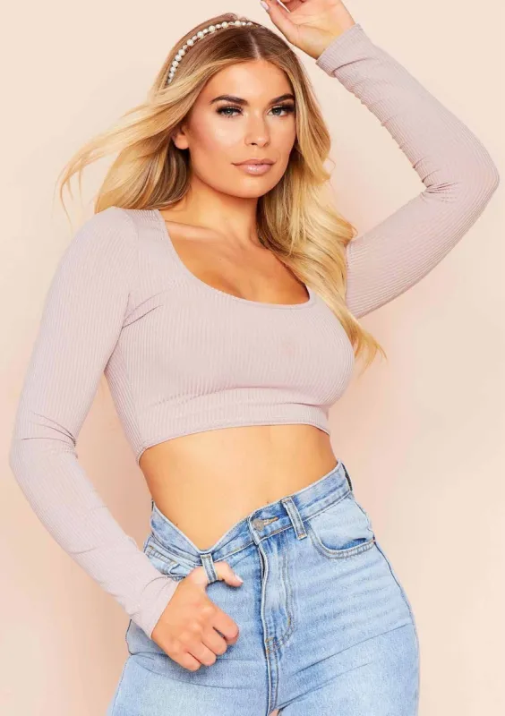 Aria Mauve Ribbed Square Neck Crop Top sold by Missy Empire