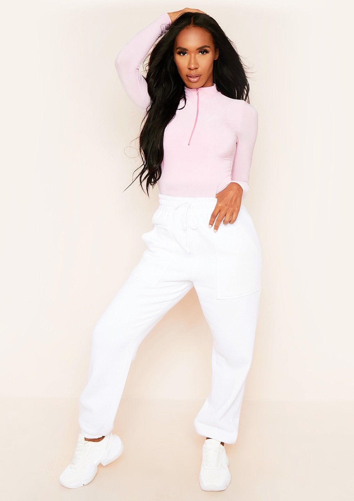 Hedy Pink Slinky High Neck Zip Bodysuit sold by Missy Empire product image thumbnail 5