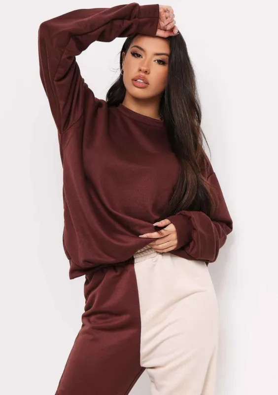 Penny Chocolate Oversized Sweatshirt sold by Missy Empire