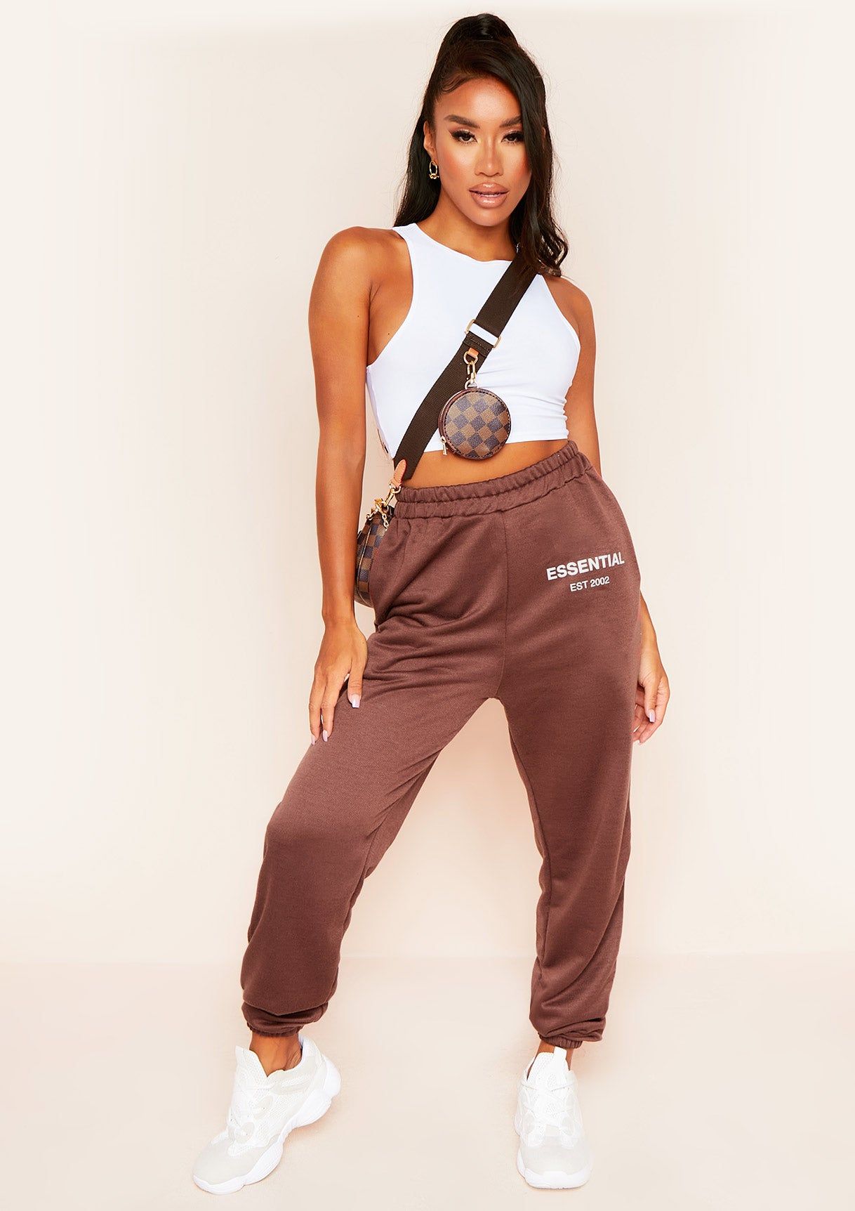 Agata Brown Essential Slogan Joggers sold by Missy Empire product image thumbnail 2