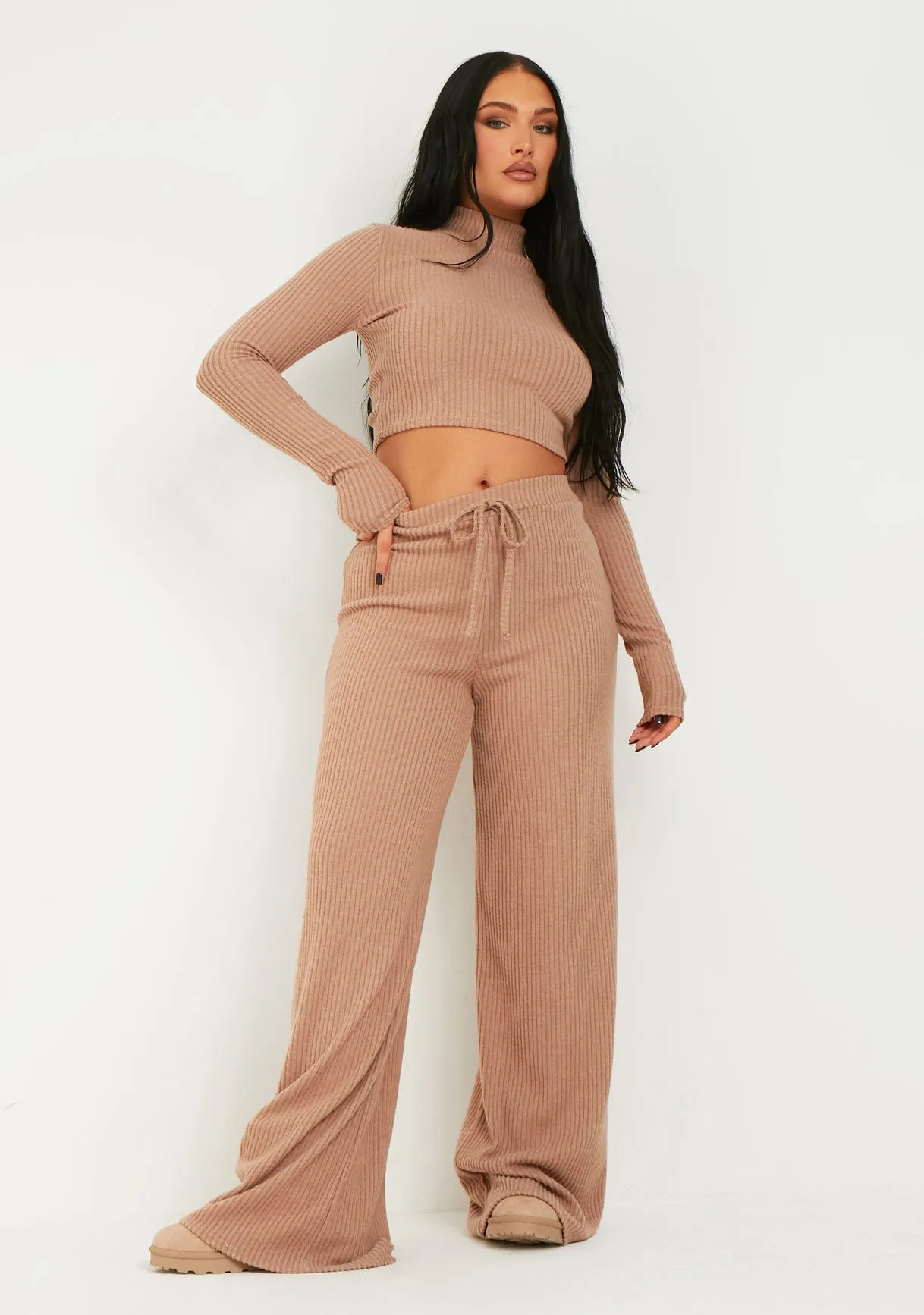Billie Brown Rib High Neck Crop Top sold by Missy Empire product image thumbnail 4