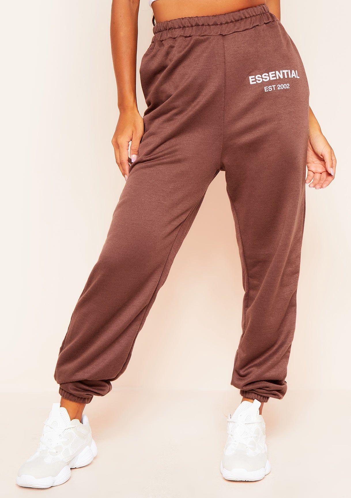 Agata Brown Essential Slogan Joggers sold by Missy Empire