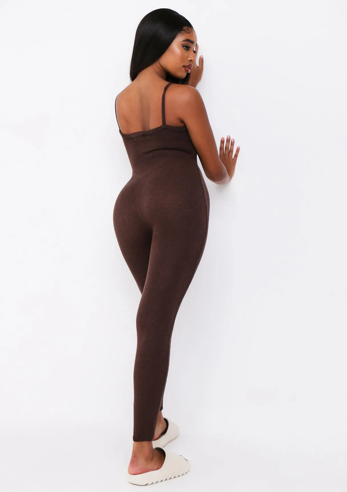 Serena Chocolate Knitted Strappy Jumpsuit sold by Missy Empire product image thumbnail 3