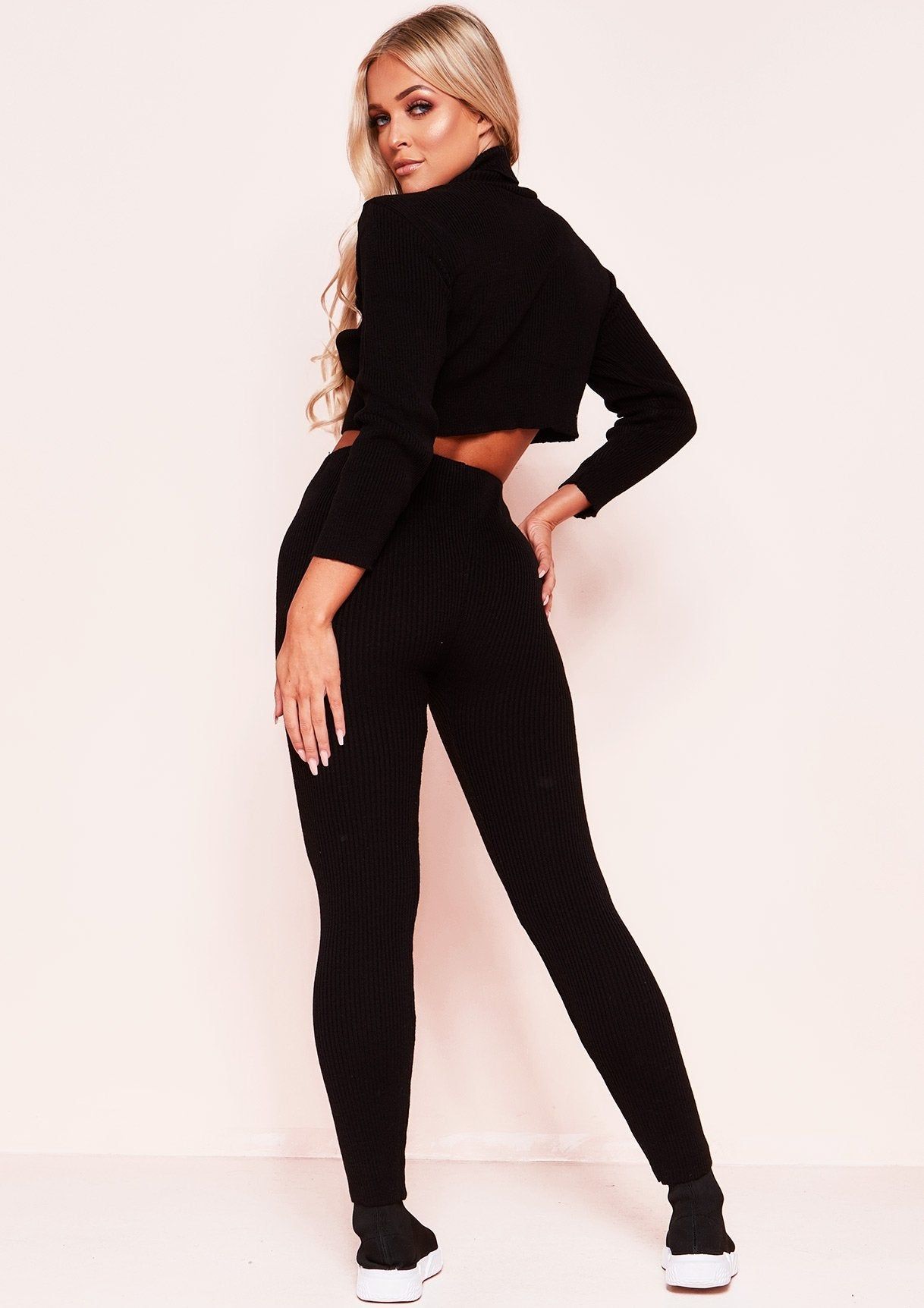 Nelly Black Ribbed Roll Neck Loungewear Set sold by Missy Empire product image thumbnail 2