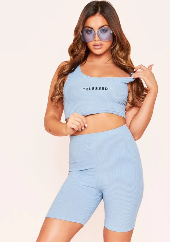 Violet Sky Blue Ribbed Cycle Shorts sold by Missy Empire