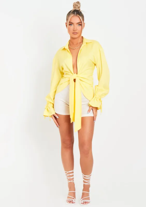 Aphrodite Lemon Plunge Drape Detail Shirt sold by Missy Empire