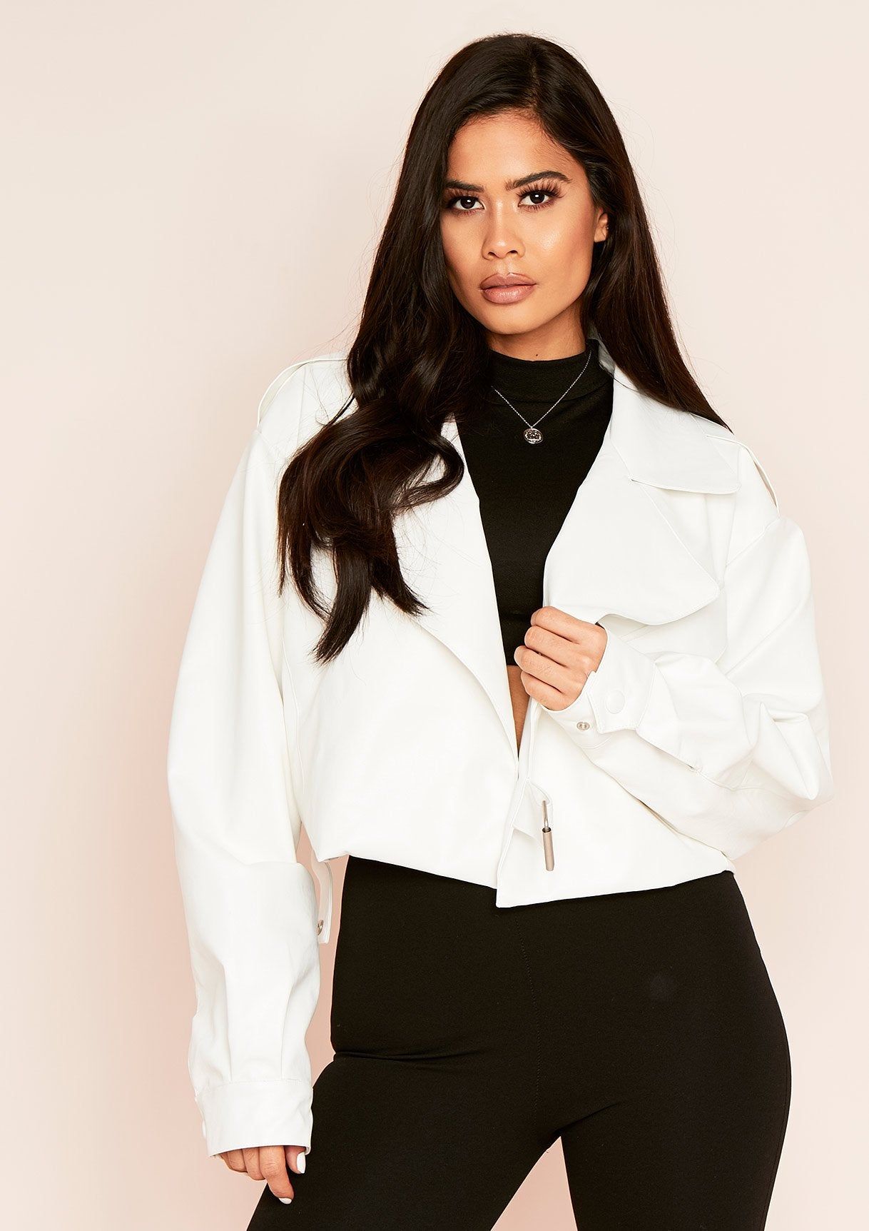Alva White Cropped Faux Leather Jacket sold by Missy Empire