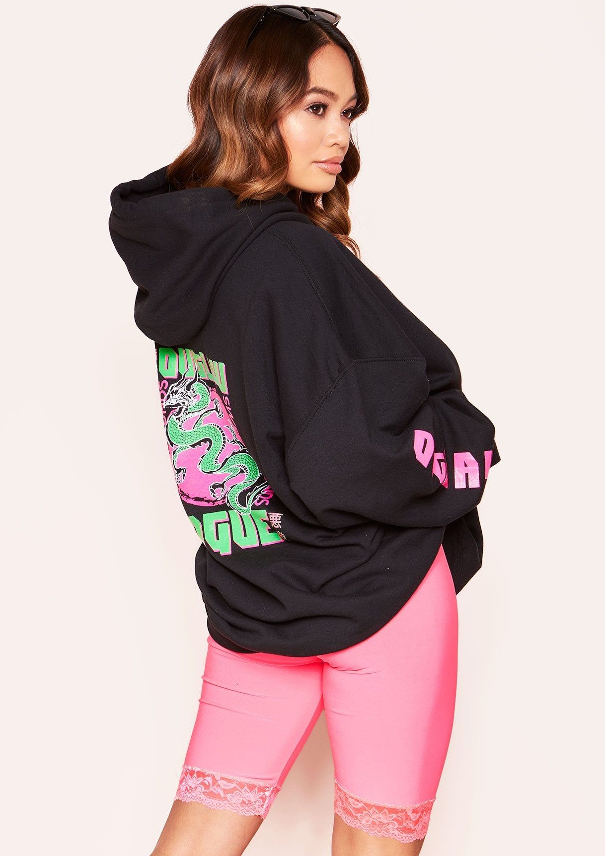 Amira Neon Pink Lace Trim Cycle Shorts sold by Missy Empire product image thumbnail 3