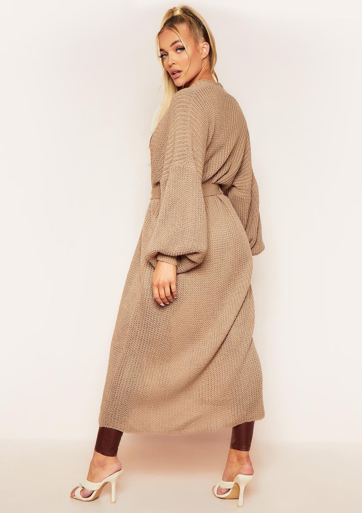 Marley Mocha Belted Balloon Sleeve Knitted Cardigan sold by Missy Empire product image thumbnail 4
