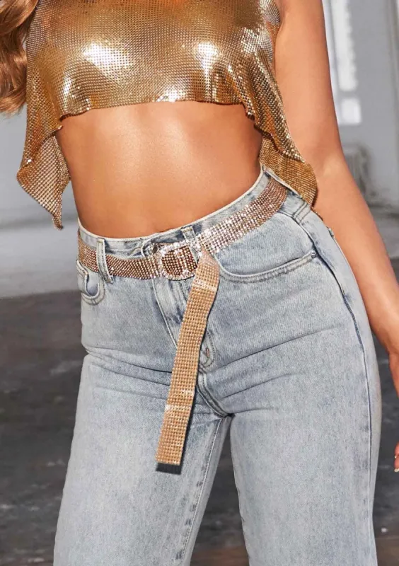 Matilda Gold Diamante Buckle Belt sold by Missy Empire