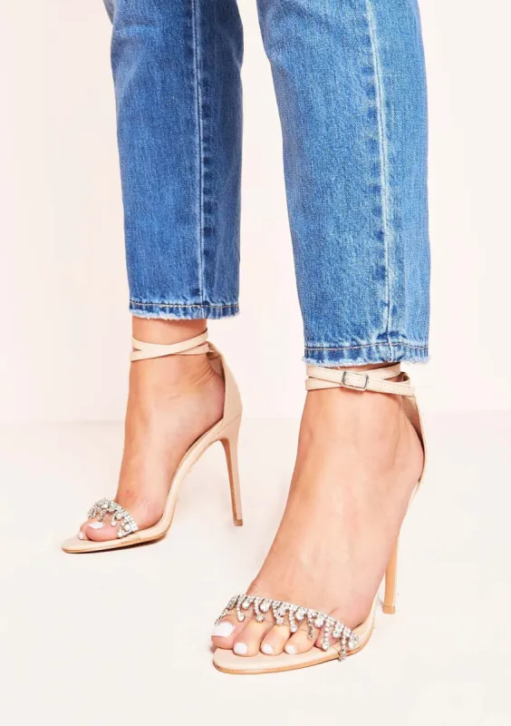 Florence Nude Diamante Strappy High Heels sold by Missy Empire