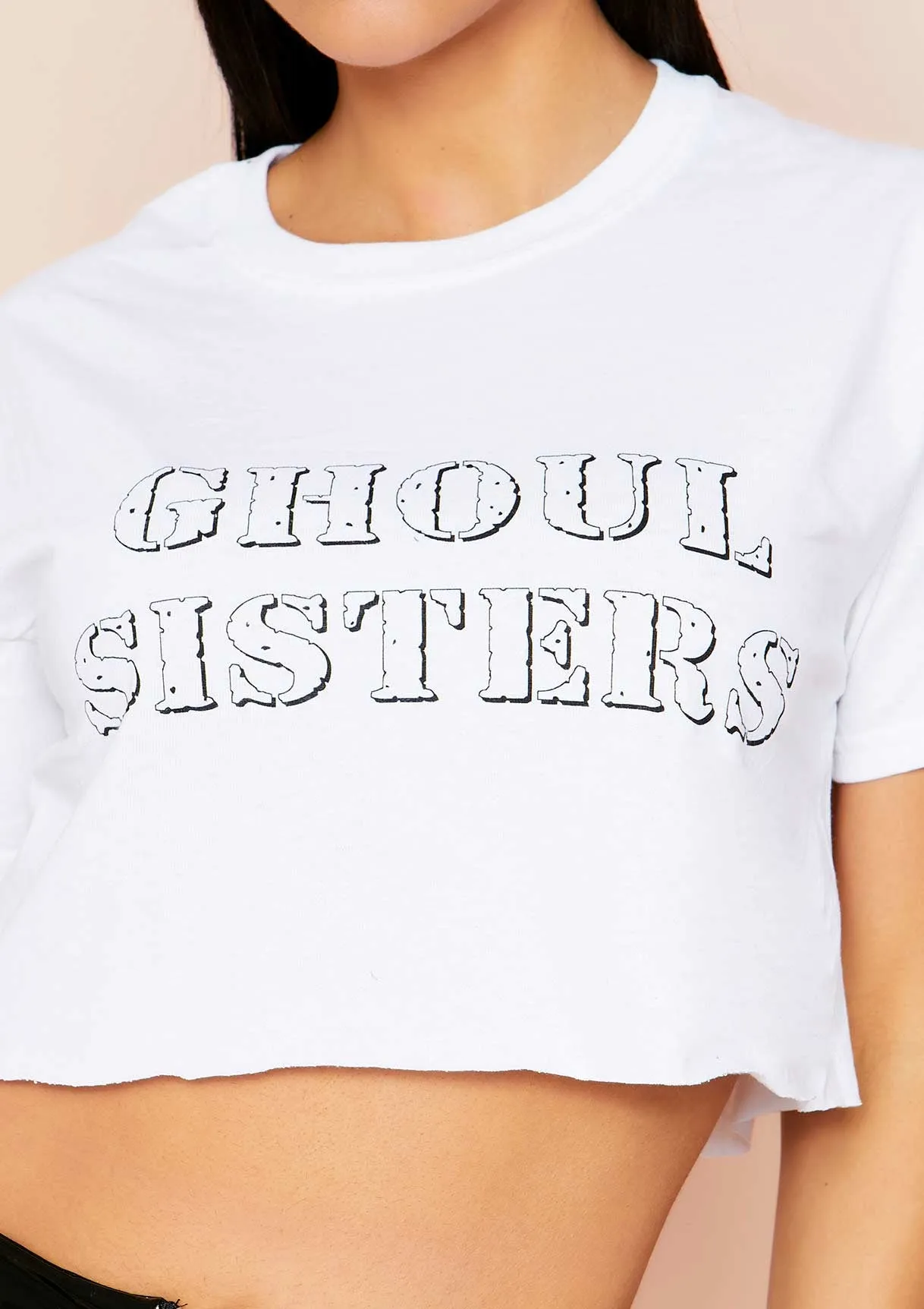 Nicholina White Ghoul Sisters Slogan Cropped Oversized T-Shirt sold by Missy Empire product image thumbnail 3