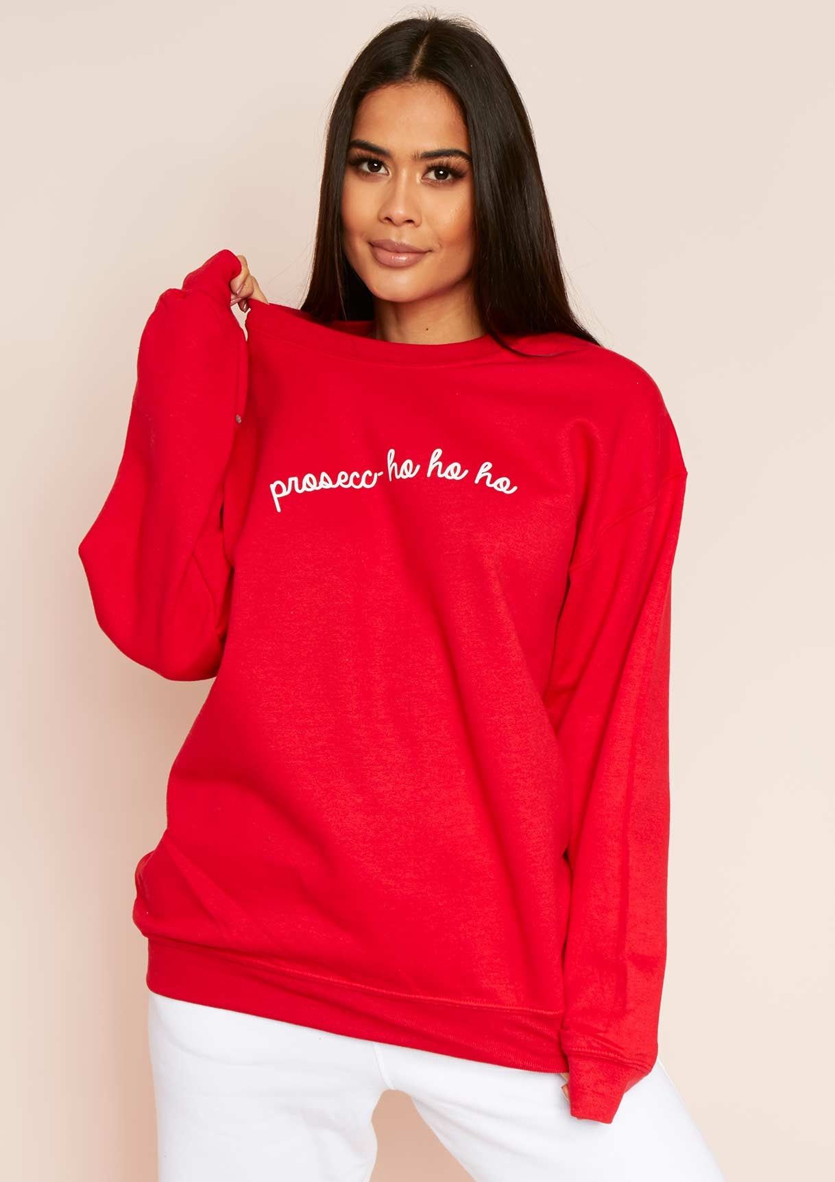 Luisa Red Prosecc-ho-ho-ho Christmas Slogan Sweatshirt sold by Missy Empire product image thumbnail 2