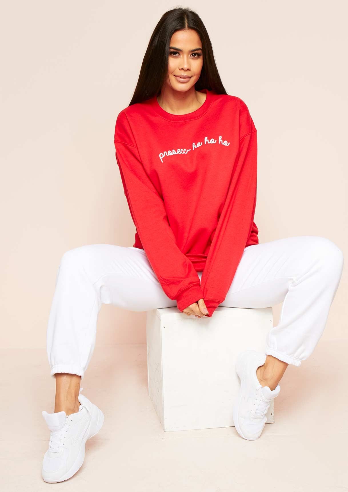 Luisa Red Prosecc-ho-ho-ho Christmas Slogan Sweatshirt sold by Missy Empire product image thumbnail 3