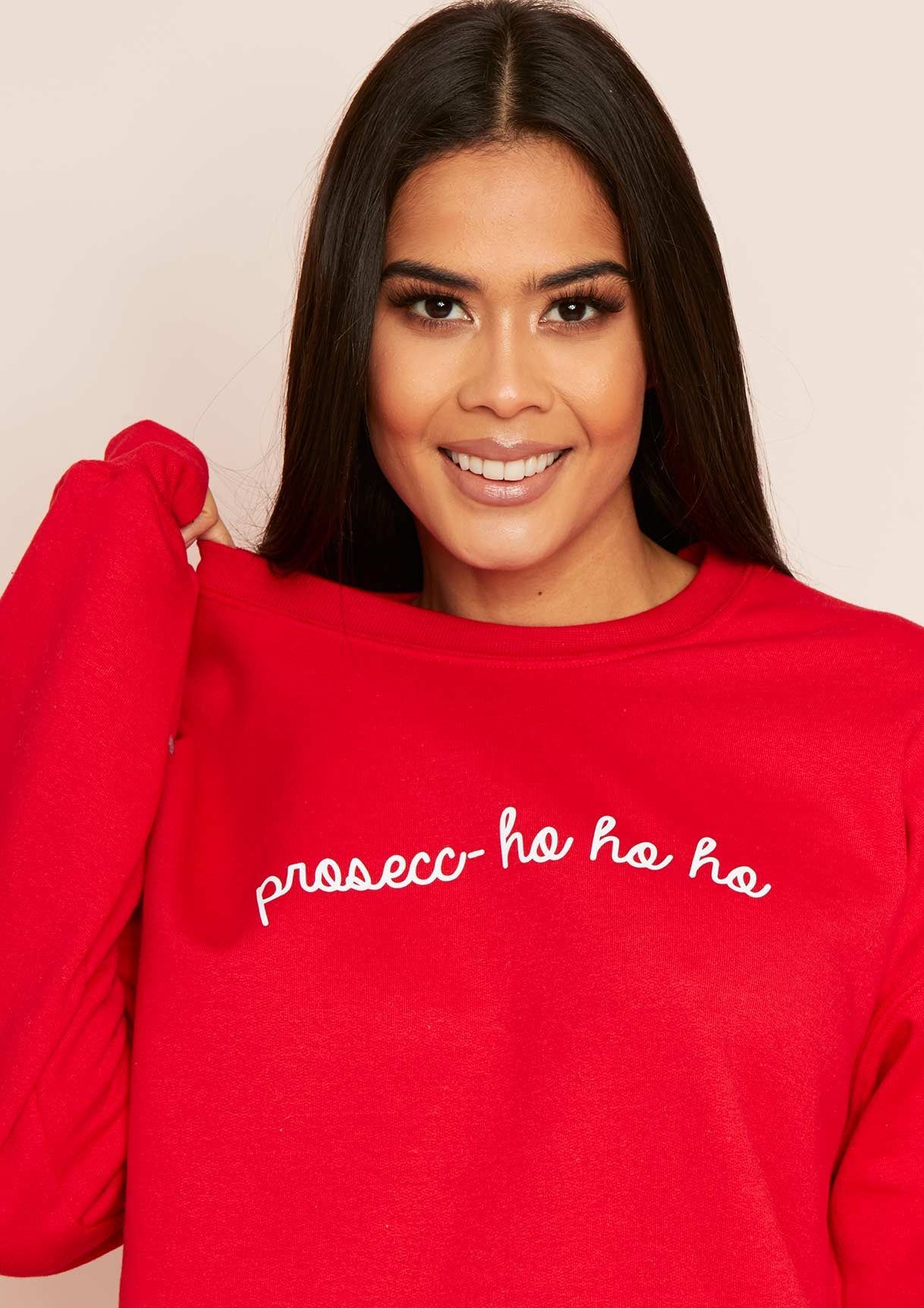 Luisa Red Prosecc-ho-ho-ho Christmas Slogan Sweatshirt sold by Missy Empire