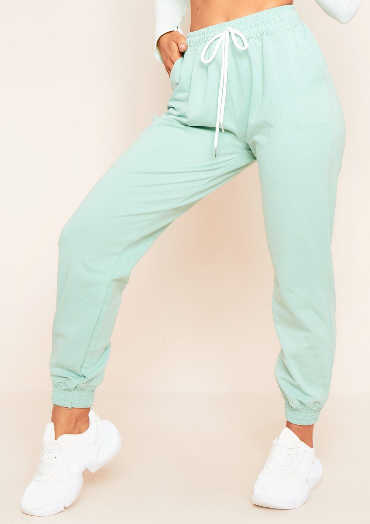 Marie Mint Green Drawstring Casual Joggers sold by Missy Empire