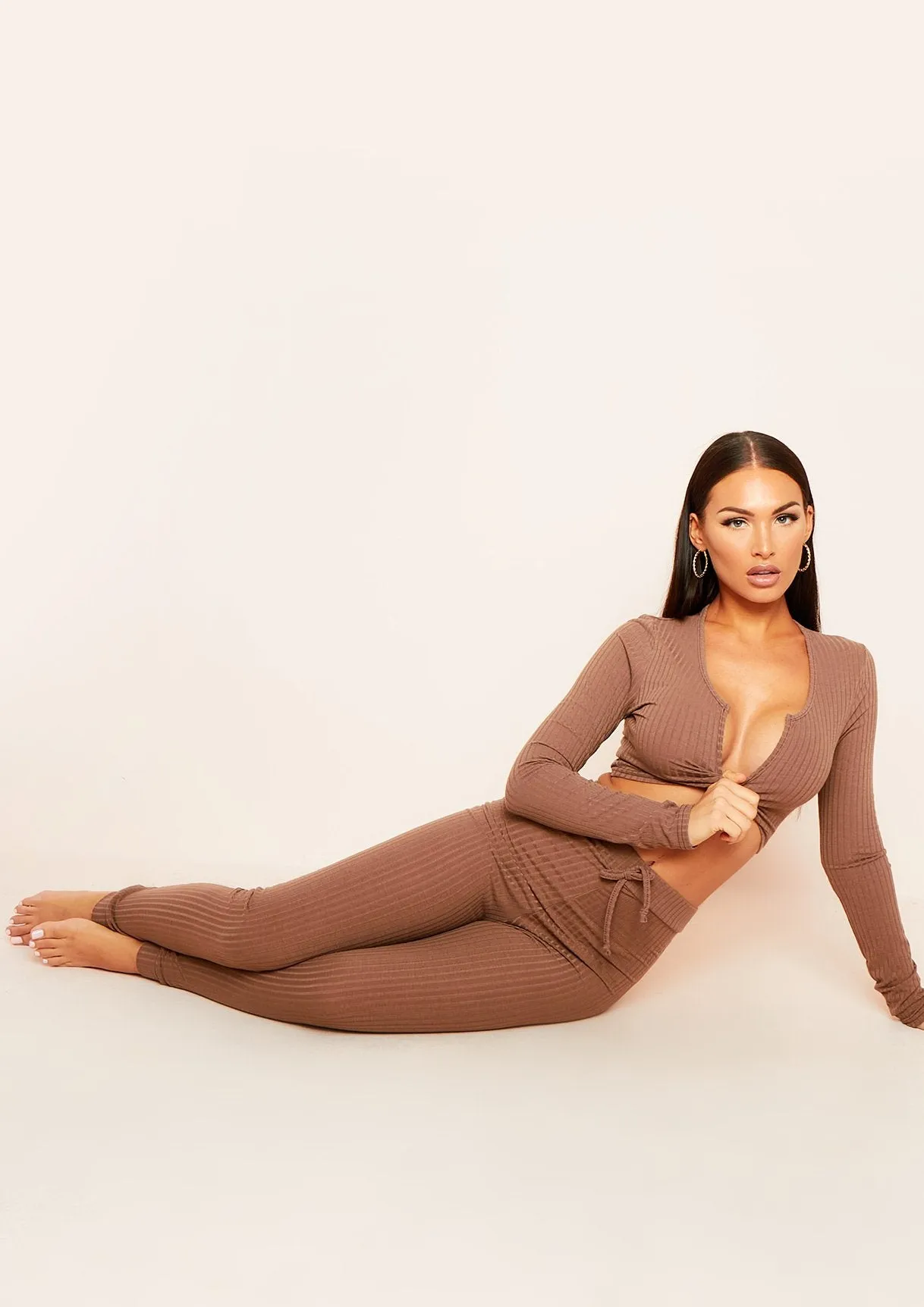 Ciera Mocha Mix & Match Ribbed Twist Front Crop Top sold by Missy Empire product image thumbnail 4