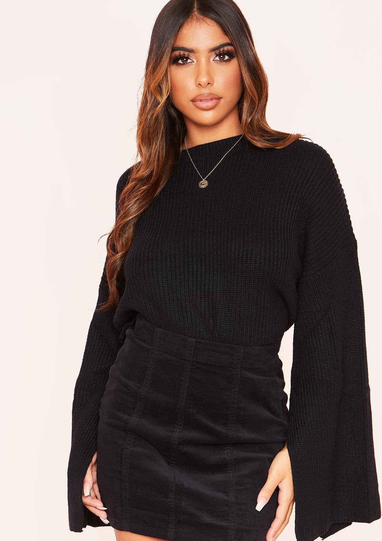 Daisy Black Knit Split Sleeve Jumper sold by Missy Empire product image thumbnail 3