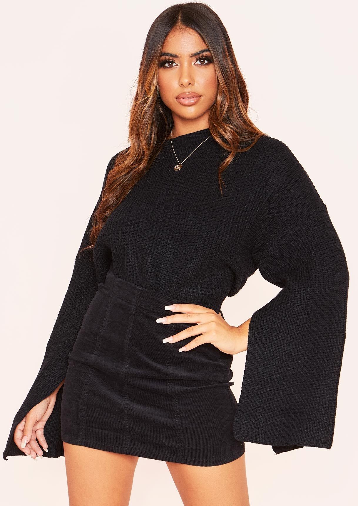 Daisy Black Knit Split Sleeve Jumper sold by Missy Empire