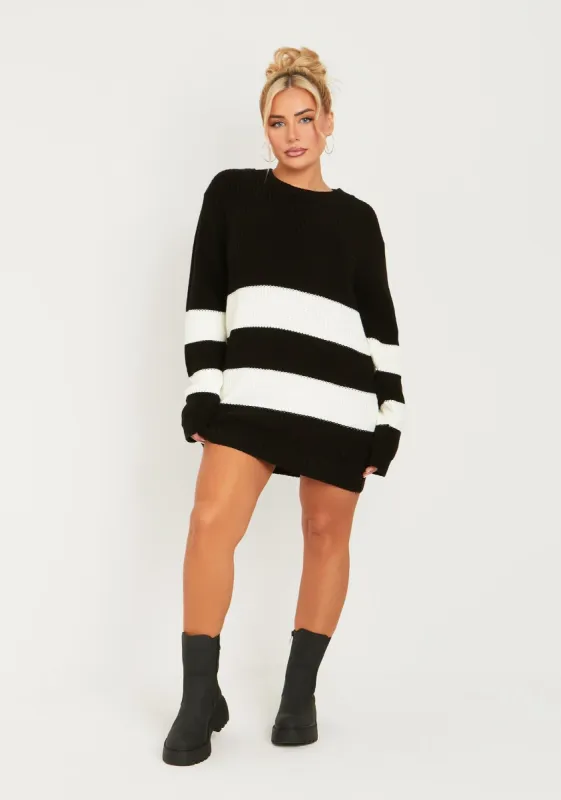 Millie Black & White Knit Stripe Mini Dress sold by Missy Empire