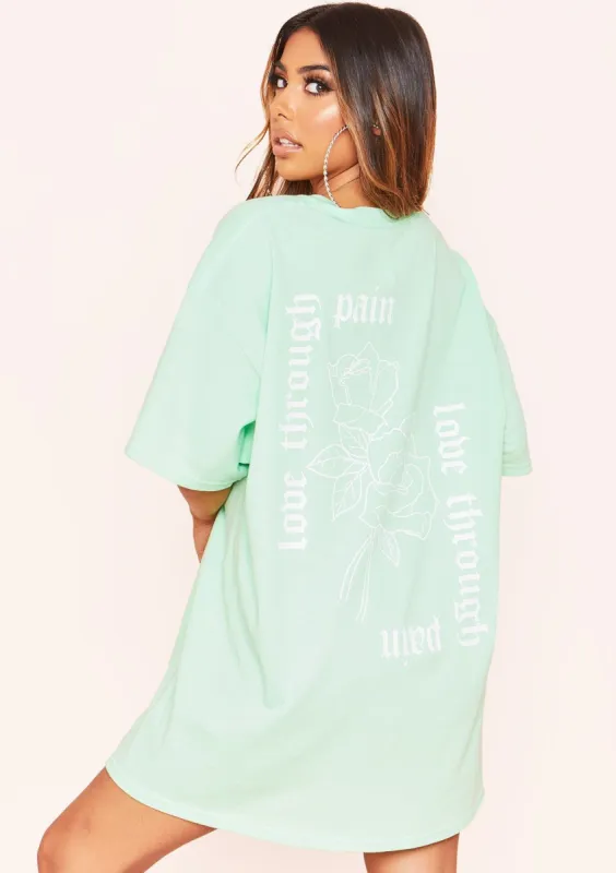 Ember Mint Love Rose Graphic Oversized T-Shirt made by Missy Empire