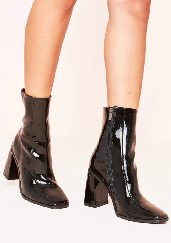 Elisa Black Patent Chunky Boots sold by Missy Empire