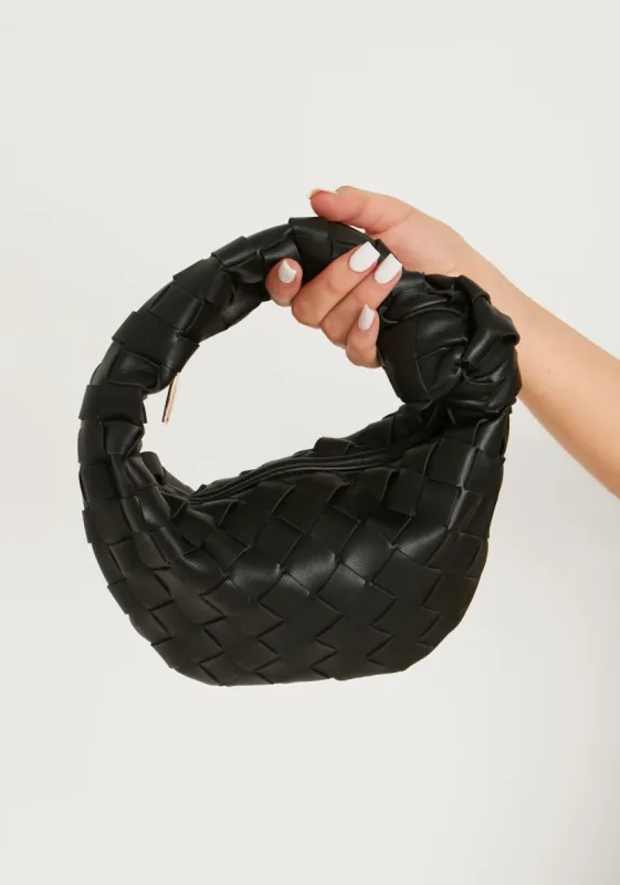 Isabella Black Woven Knot Detail Bag sold by Missy Empire