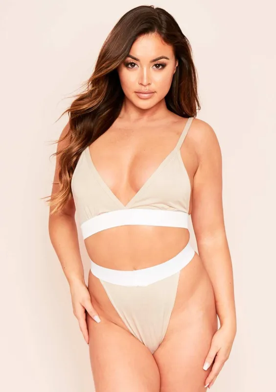 Avah Beige Basic Jersey Bra And Knicker Set made by Missy Empire