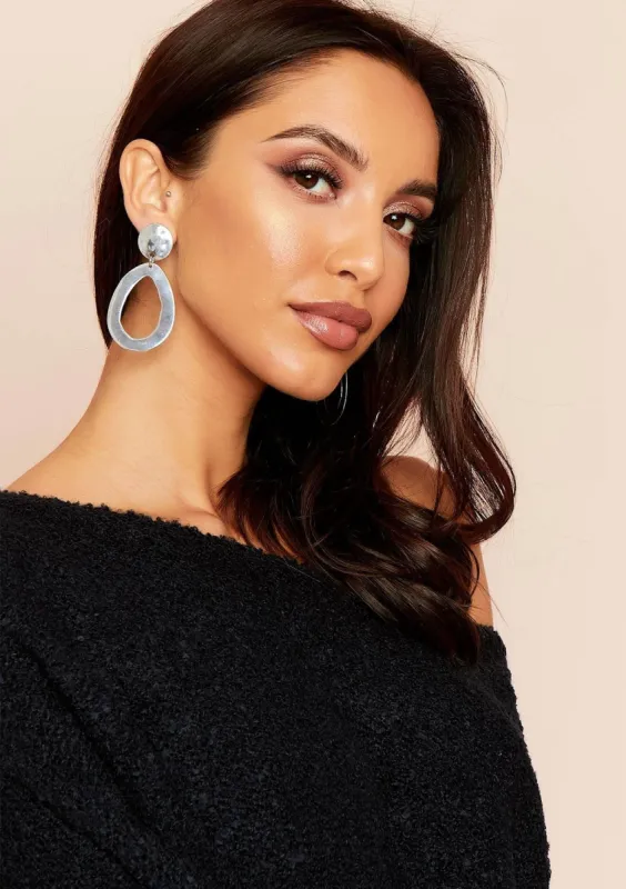 Karsyn Silver Crushed Tear Drop Earrings made by Missy Empire