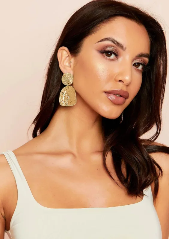 Zaylee Gold Crushed Drop Earrings sold by Missy Empire