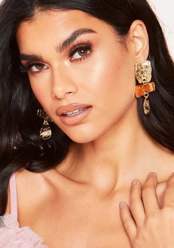 Emmie Gold Crushed Drop Earrings sold by Missy Empire