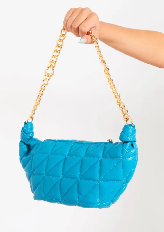 Trixy Blue Quilted Chain Detail Shoulder Bag sold by Missy Empire
