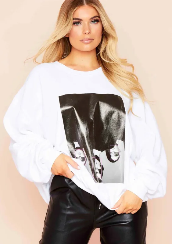 Anika White Sunglasses Graphic Oversized Sweatshirt made by Missy Empire