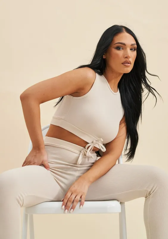 Talia Cream Ribbed Racer Crop Top sold by Missy Empire