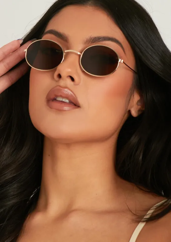 Maren Brown Round Gold Frame Sunglasses sold by Missy Empire