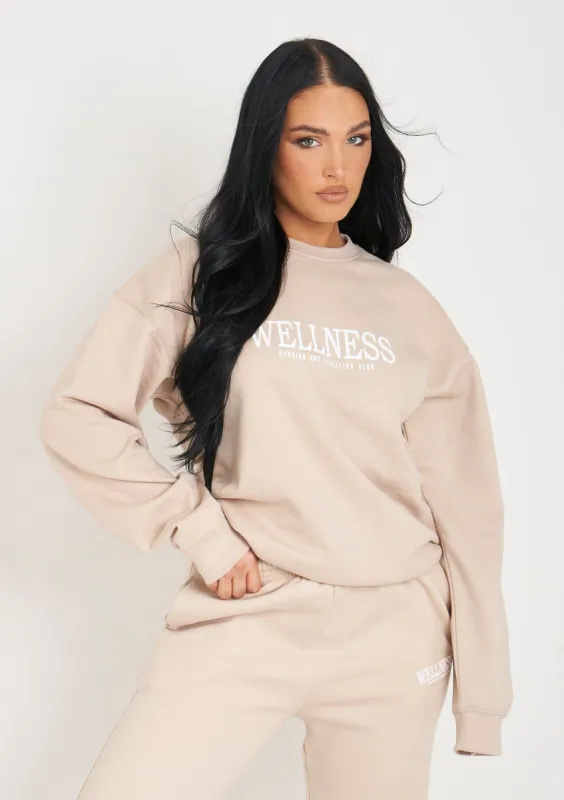 Kinslee Beige Wellness Embroidered Sweatshirt sold by Missy Empire