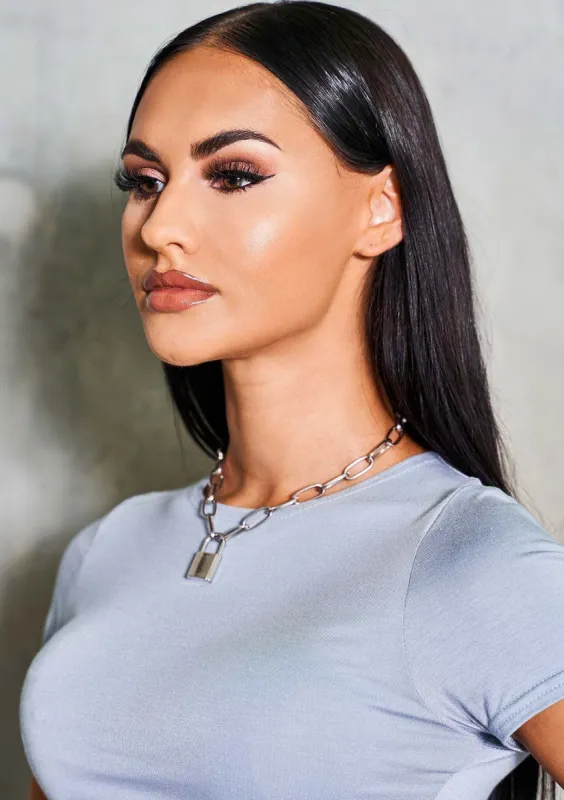 Naomi Silver Padlock Chain Necklace sold by Missy Empire