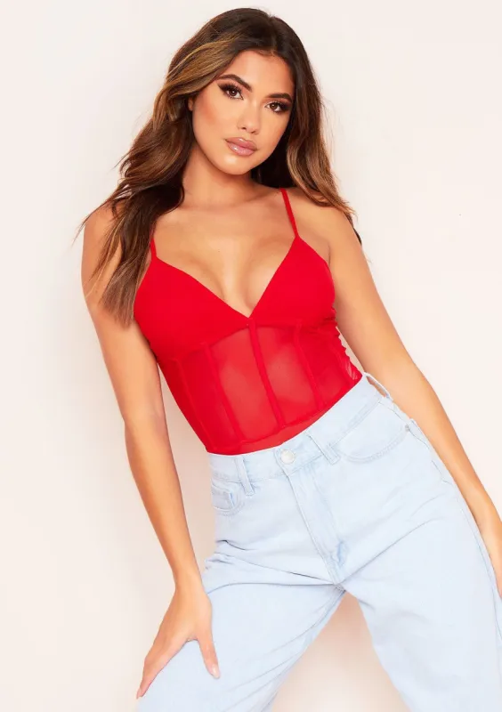 Jada Red Mesh Binded Bodysuit made by Missy Empire