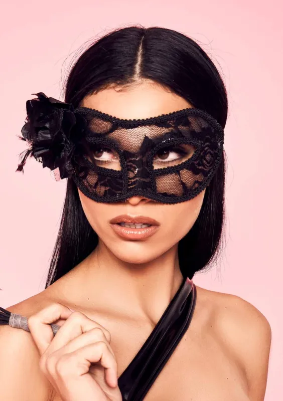 Armanda Black Floral Lace Halloween Masquerade Eye Mask sold by Missy Empire