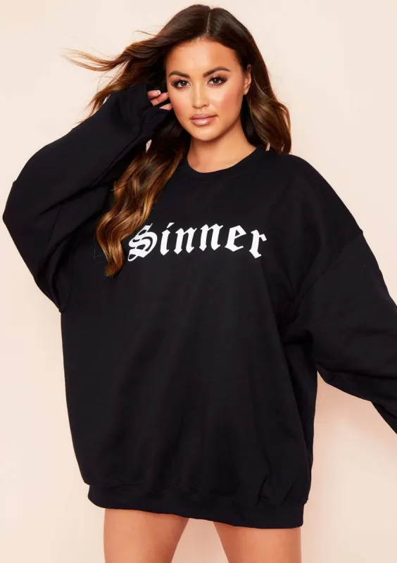 Karra Black Sinner Slogan Oversized Sweatshirt sold by Missy Empire