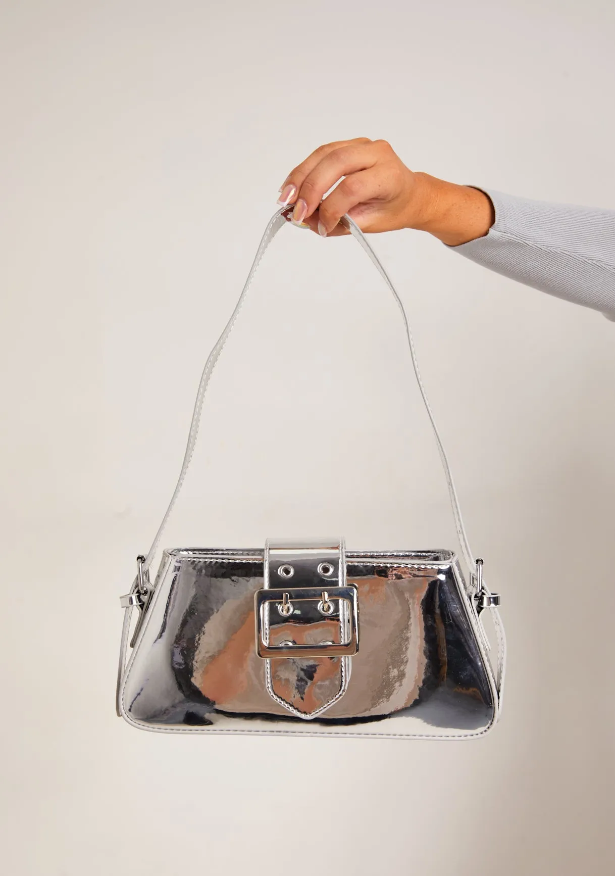 Paisleigh Silver Metallic PU Buckle Detail Bag sold by Missy Empire product image thumbnail 3