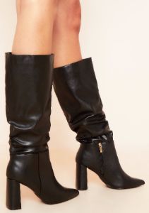 Claudia Black PU Ruched Knee High Boots sold by Missy Empire