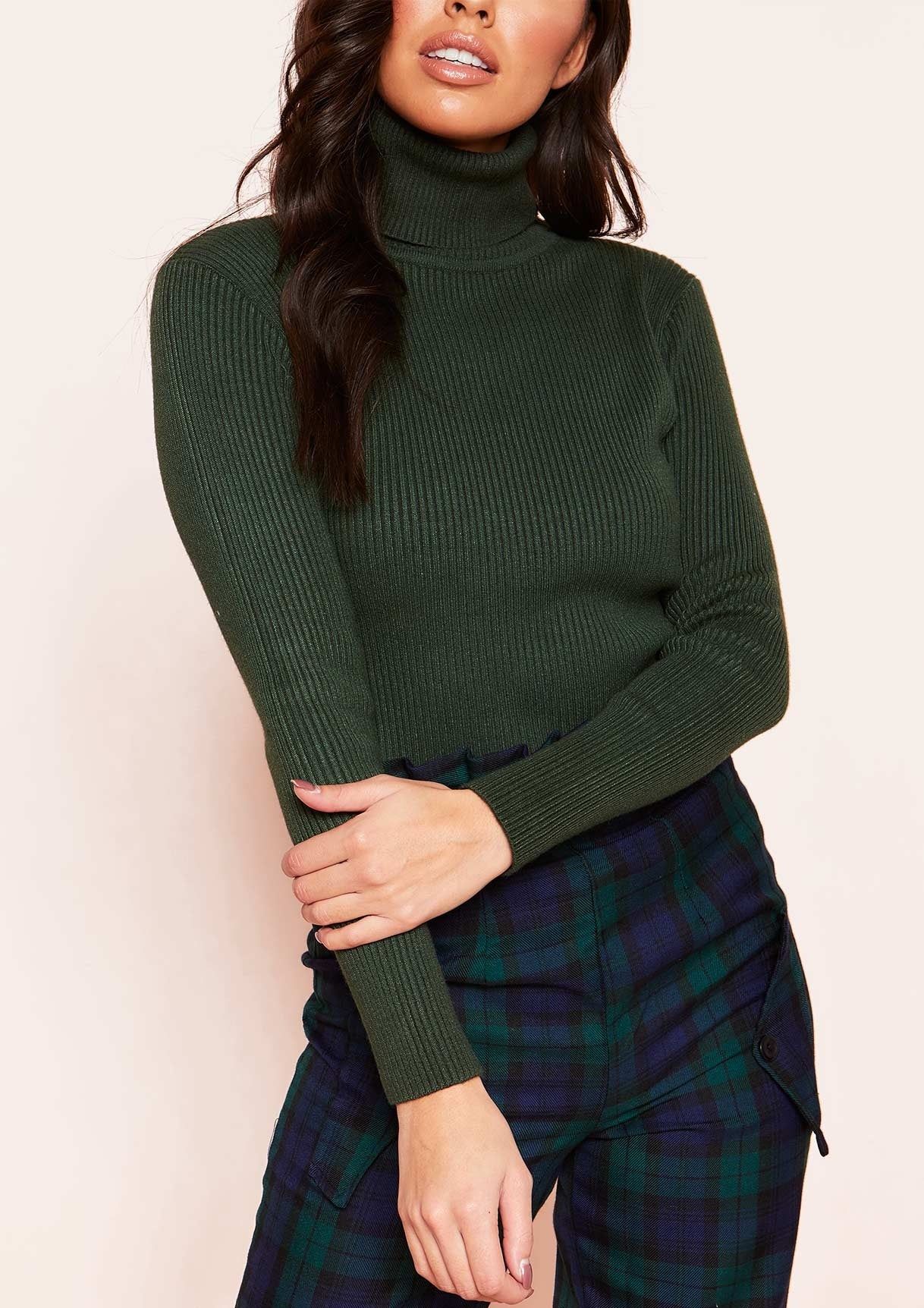 Tena Khaki Knit Ribbed Roll Neck Jumper sold by Missy Empire product image thumbnail 4