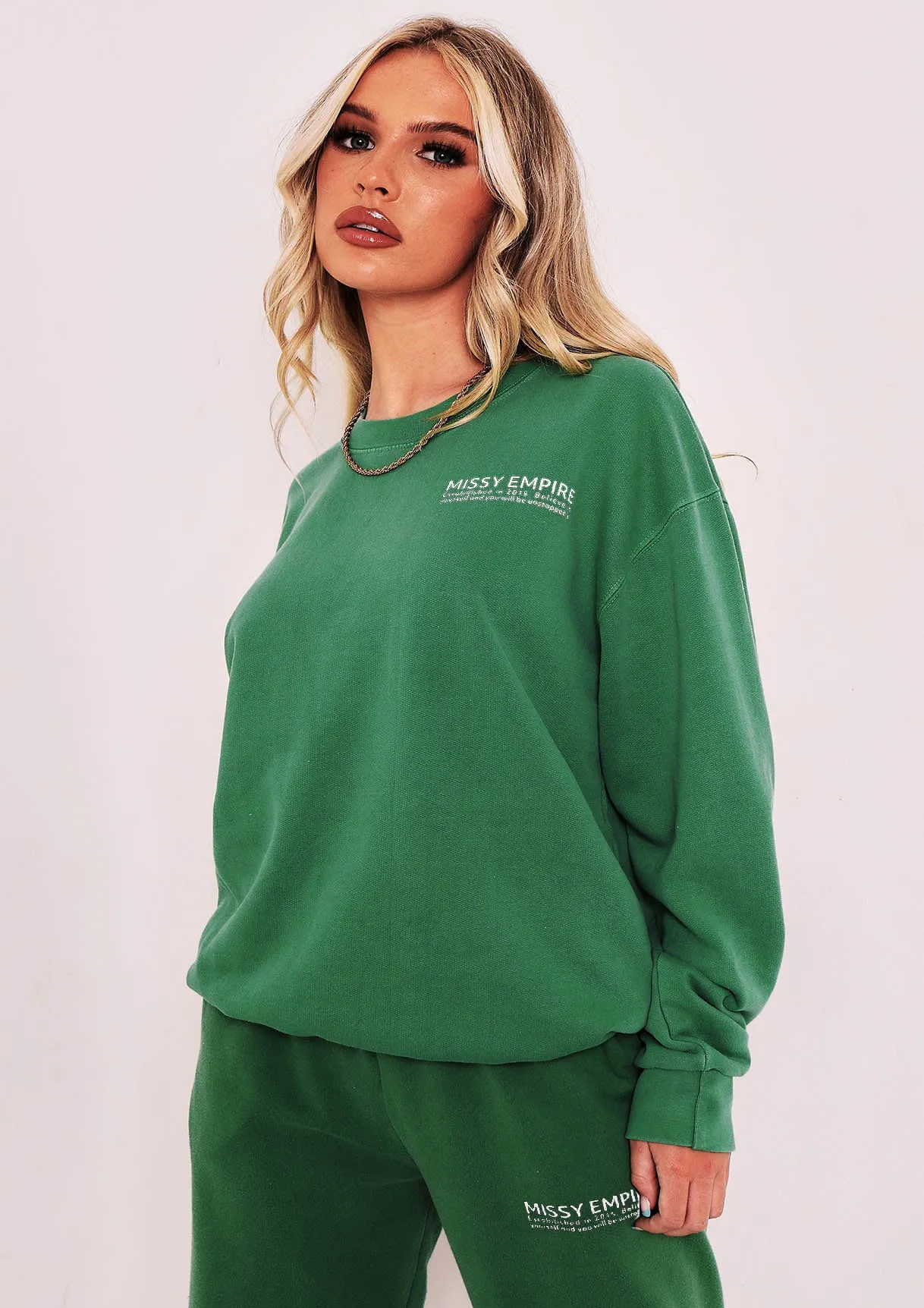 Alesha Green Missy Empire Text Oversized Sweatshirt sold by Missy Empire