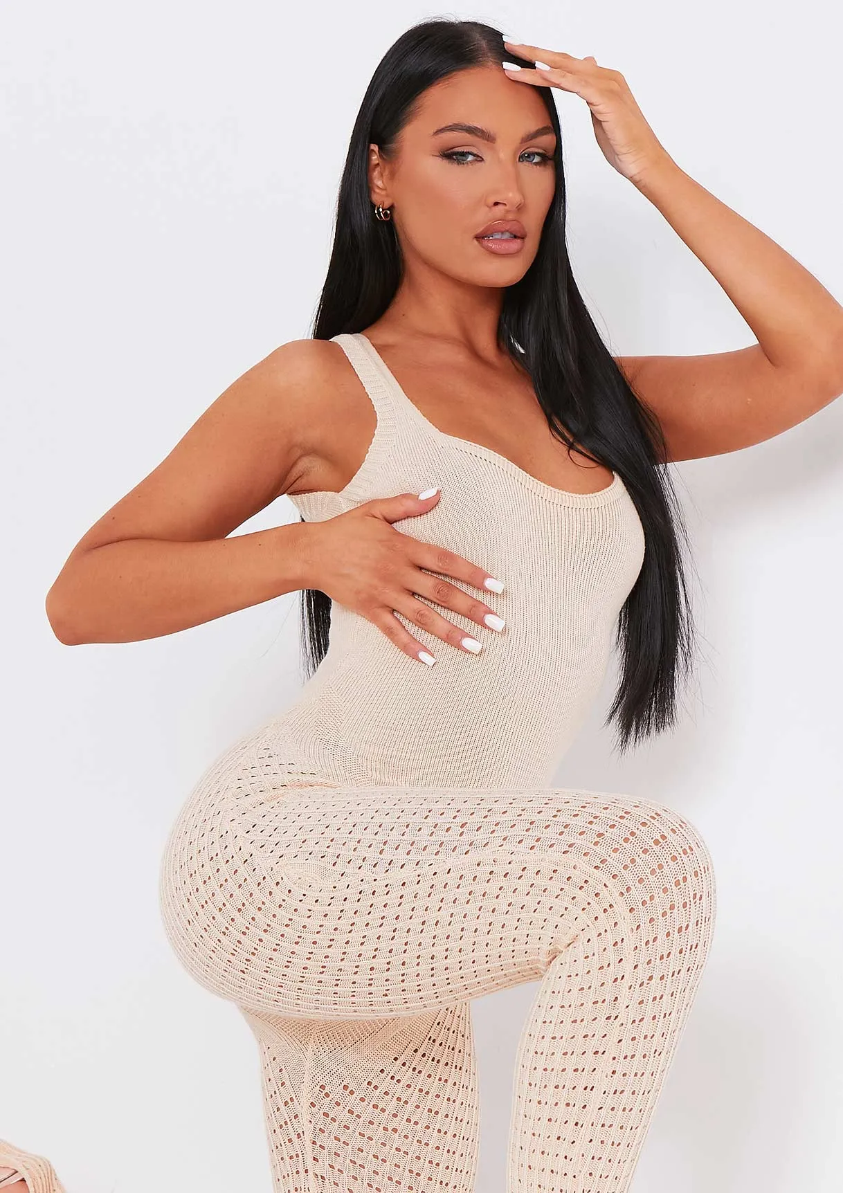 Ava Beige Knitted Open Back Jumpsuit sold by Missy Empire product image thumbnail 5