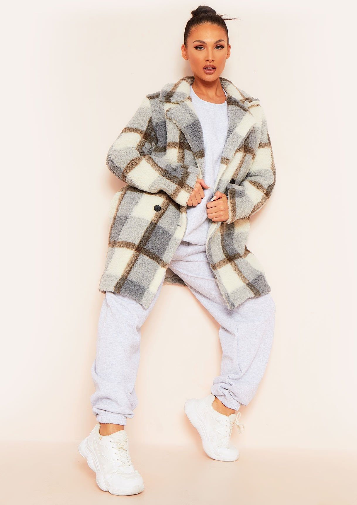 Calila Grey Checked Borg Jacket sold by Missy Empire product image thumbnail 2